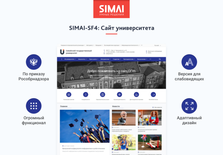 SIMAI-SF4: Сайт университета (версия для слабовидящих, приказ 1493, html-разметка, ЭЦП, адаптив)