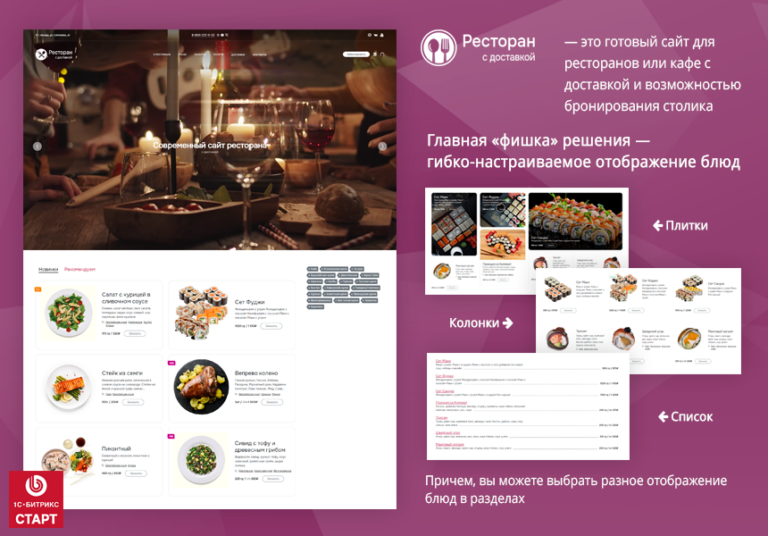 Ресторан с доставкой. Готовый сайт ресторана или кафе с доставкой и бронированием на Старте
