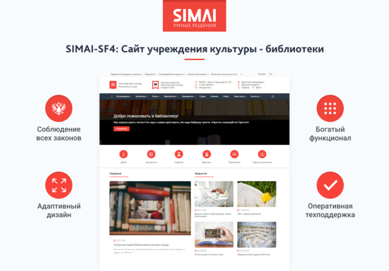 SIMAI-SF4: Сайт учреждения культуры — библиотеки, адаптивный с версией для слабовидящих